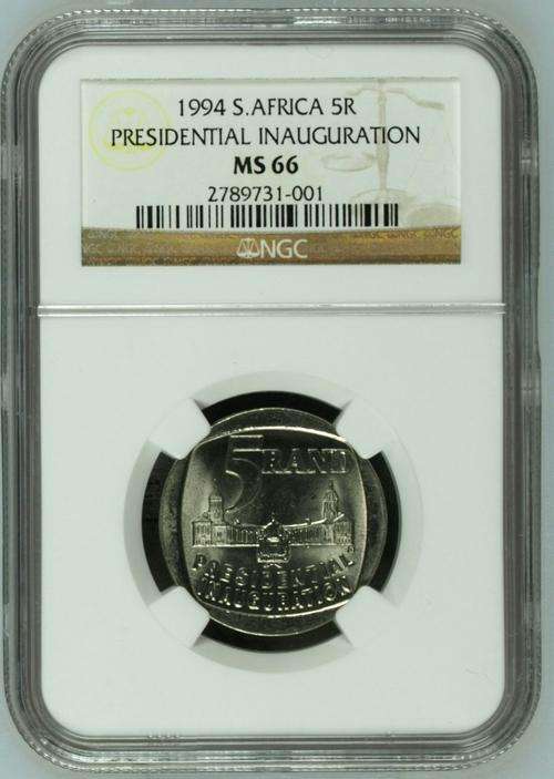 **MS66**VERY RARE**RSA 1994 INAUGURATION R5 MS66 NGC GRADED
