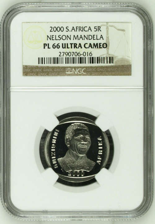 **PROOF LIKE**2000 MANDELA SMILEY PL66 UC NGC GRADED COIN**3rd HIGHEST GRADE**POP ONLY 82**
