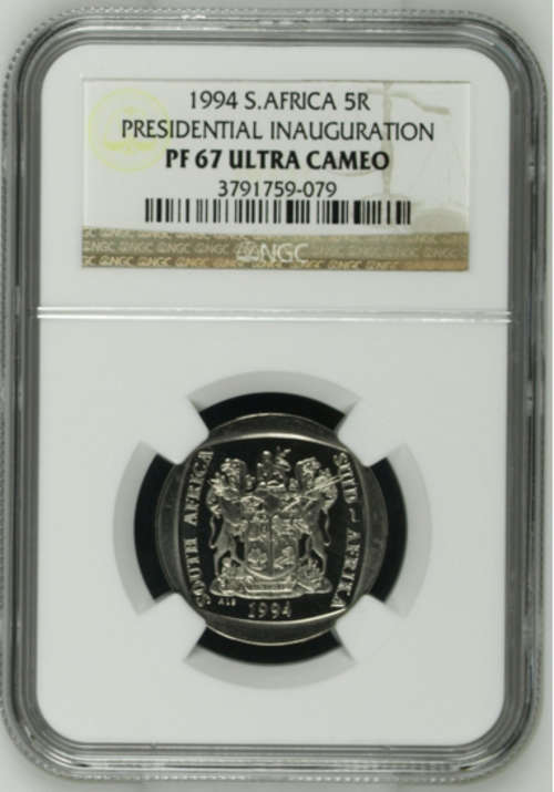 **1994 MANDELA PRESIDENTIAL INAUGURATION PF67 UC NGC GRADED** ONLY 185 IN THIS GRADE**VERY RARE!!