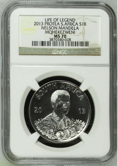**2013 PROTEA LIFE OF A LEGEND PART 1 MQHEKEZWENI**NELSON MANDELA MS70 NGC GRADED SILVER R1**