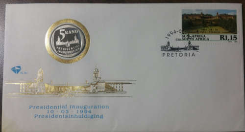 **1994 FDC 6.3c NELSON MANDELA PRESIDENTIAL INAUGURATION PROOF R5 COIN**BEAUTIFUL COIN**