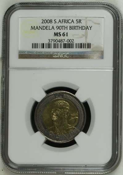 **2008 MANDELA 90th BIRTHDAY MS61 NGC GRADED COIN**RARE GRADE**