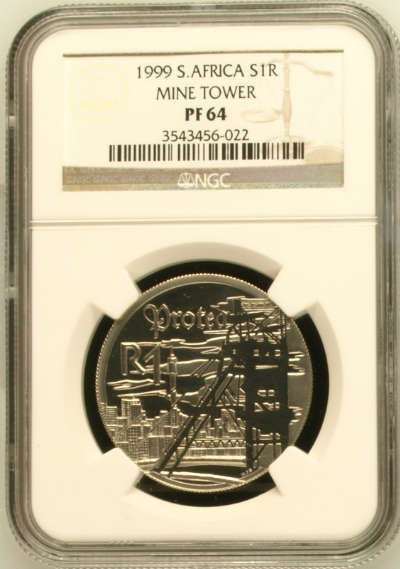 **1999 PROTEA RANGE MINE TOWER PROOF SILVER R1 PF64 NGC GRADED**