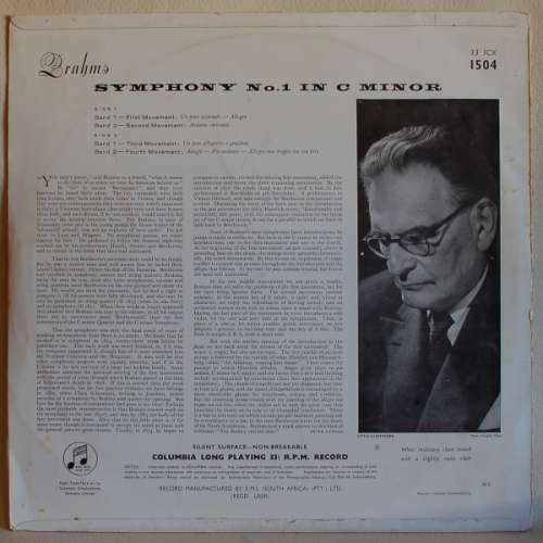 Brahms, Philharmonia Orchestra Conducted By Klemperer - Brahms, Symphony No. 1 (LP -Vinyl Record)