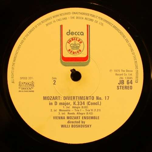 Mozart - Wiener Mozart Ensemble, Willi Boskovsky - Divertimento No 17 In D Major (LP -Vinyl Record)