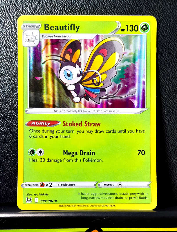 Pokemon Card - Beautifly 008/196 - Holofoil Rare