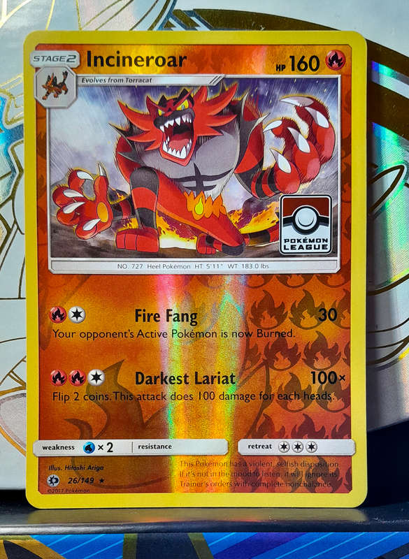 Pokemon Cards - Incineroar 26/149 - Pokemon League Holofoil Rare - Sun And Moon Base Set (NM)