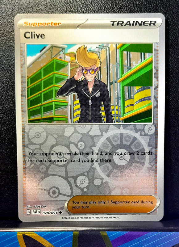 Pokemon Cards - Clive 078/091 - Reverse Holofoil Trainer - Paldean Fates (NM)