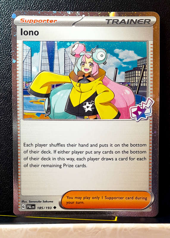 Pokemon Cards - Iono 185/193 - Cosmo Holo Stamped Promo - Paldea Evolved.