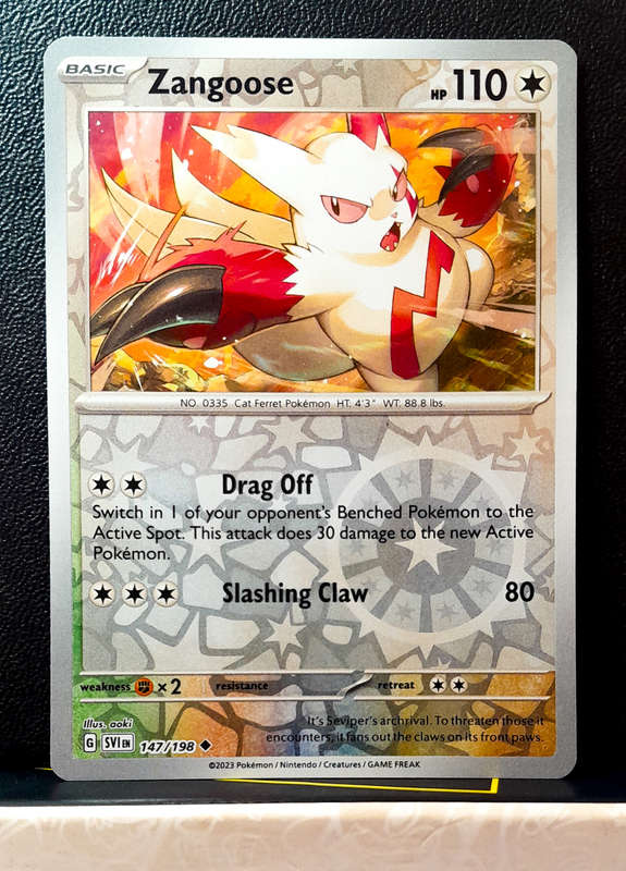 Pokemon Cards - Zangoose 147/198 - Reverse Holofoil - Scarlet & Violet Base Set
