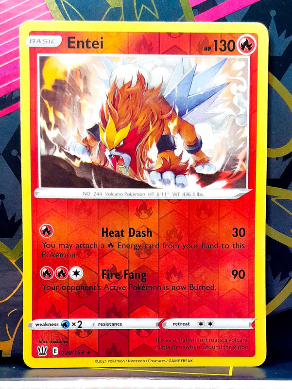 Pokemon Cards - Entei 020/163 - Reverse Holo Rare - Battle Styles