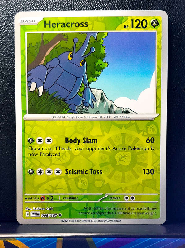 Pokemon Card  -Heracross 008/167 - Reverse Holofoil - Twilight Masquerade (NM)