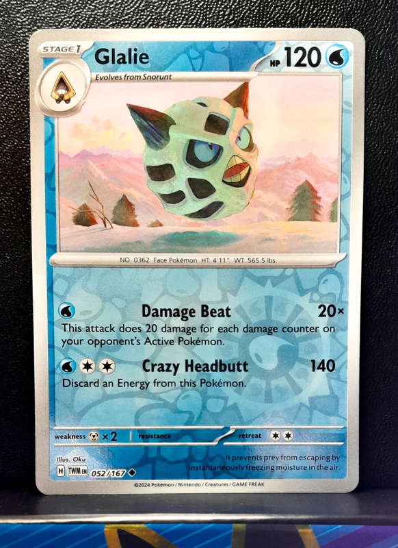 Pokemon Card  - Glalie 052/167 - Reverse Holofoil - Twilight Masquerade (NM)