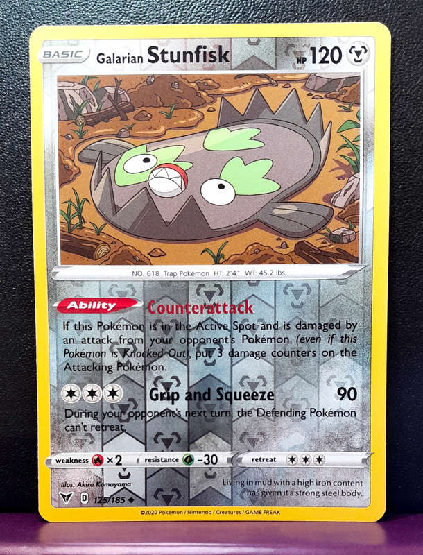 Pokemon Cards - Galarian Stunfisk 125/185 - Reverse Holo - Vivid Voltage (NM)