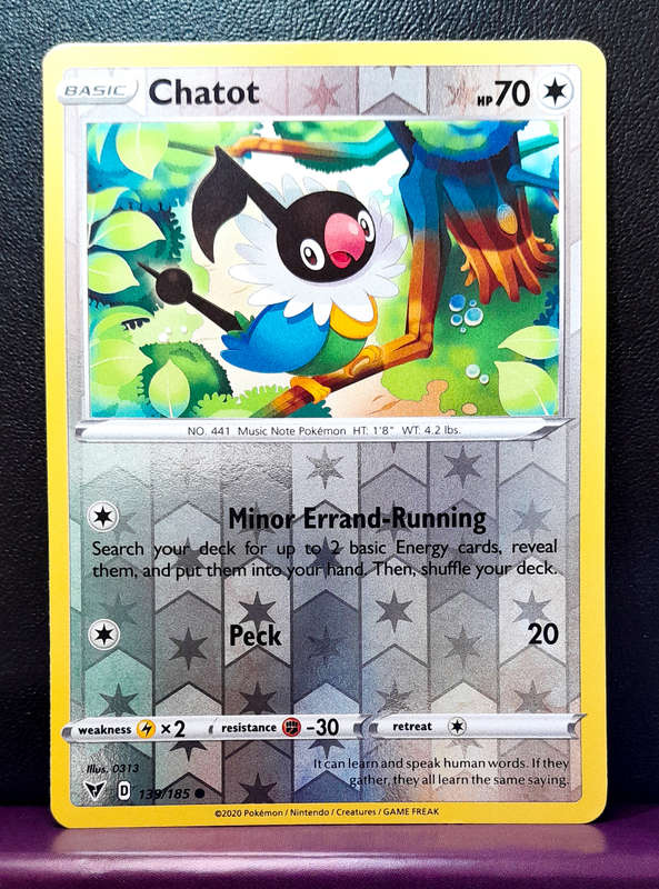 Pokemon Cards - Chatot 139/185 - Reverse Holo - Vivid Voltage (NM)