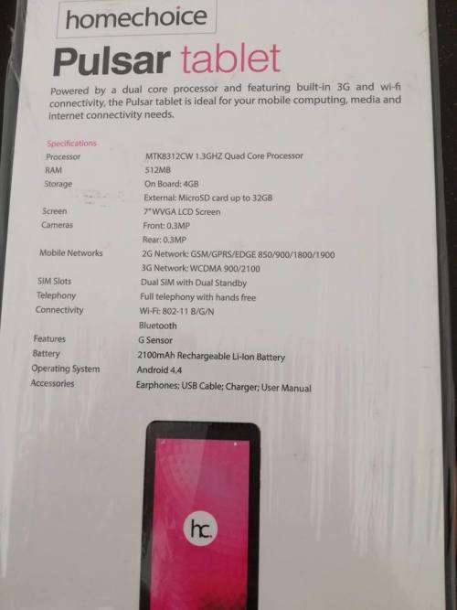 ***Brand New Proline HC Pulsar Tablet, Duel Sim, 3G, Screen protector, Rubber Cover etc**