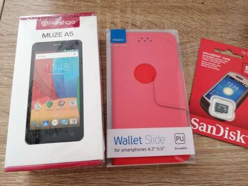 ***5 AVALIABLE***BRAND NEW PRESTIGIO MUZE A5 DUEL SIM, POUCH AND 8GB CARD, ELEC BLUE  IN BOX*****