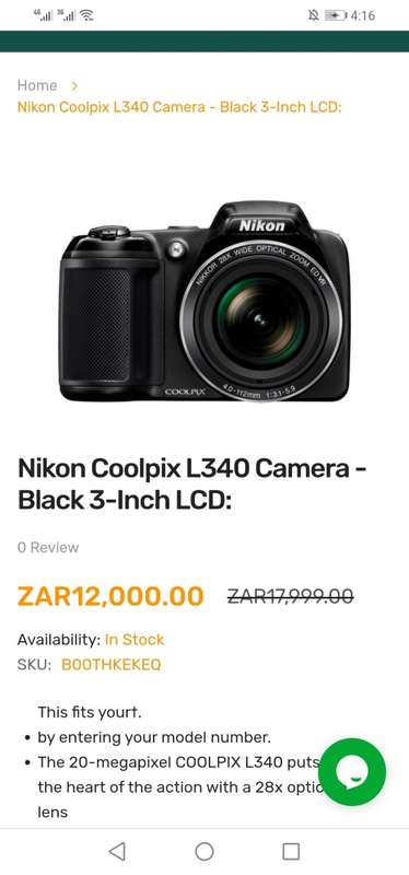*****NIKON COOLPIX L340 20.2MP DIGITAL CAMERA 28x ZOOM, IN BAG, IMMACULATE **WAS R8000 WHEN NEW**