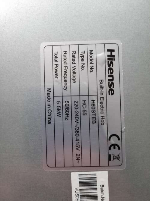 ****HI SENSE 60MM 4 SOLID PLATE HOB***BLACK WITH SILVER KNOBS**