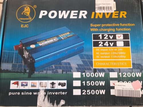 ***LOT OF OFF THE GRID SUPPLIES**2000W INVERTER(FAULTY), BATTERY CHARGER, NEW BATTERY, 12V LED LIGHT