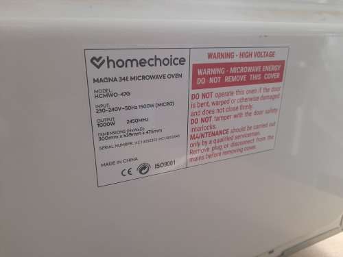 **LIQUIDATION STOCK**HOMECHOICE MAGNA 34L MICROWAVE IN BOX**FAULTY***