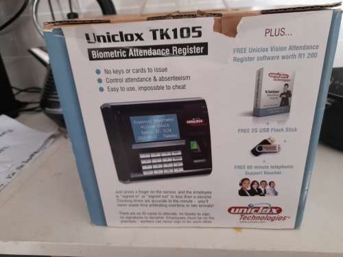 **CALL CENTRE LIQUIDATION*UNICLOX T105 BIOMETRIC ATTENDANCE REGISTER IN BOX WITH DISKS*R4700 RETAIL