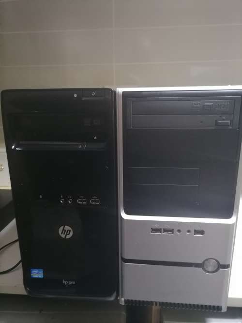 *YOUTH DAY DEALS*2 X PC BOXES*ONE IS HP PRO I3, THE OTHER IM NOT SURE*ONE POWERS ON*ONE BID FOR BOTH