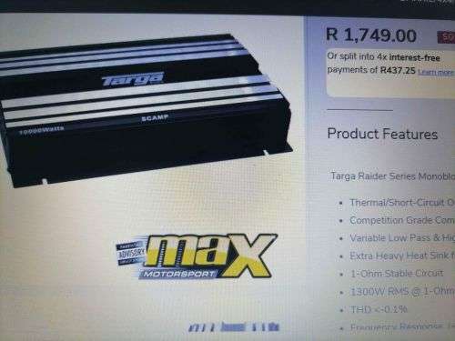 *FESTIVE SEASON DEALS*NEW TARGA SCAMP 10 000W MONOBLOCK AMP*1 WEEK OLD*R1700 RETAIL**