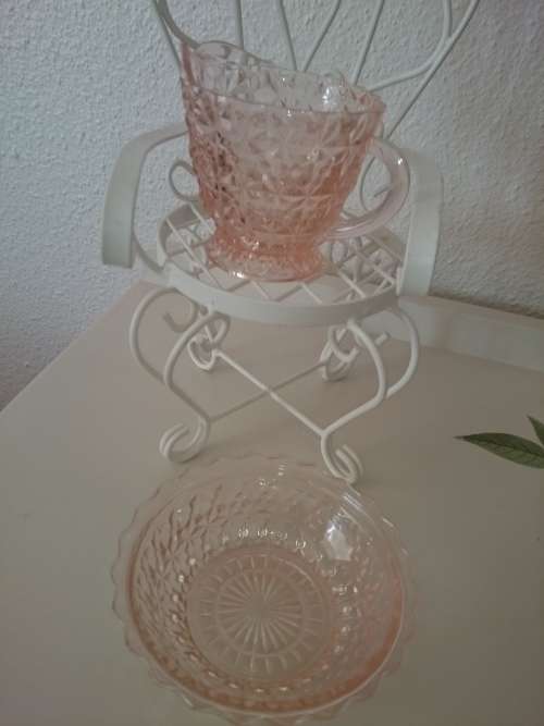 PINK DEPRESSION GLASS MILK & SUGAR