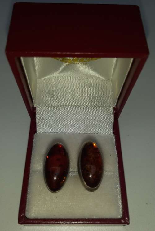 Sterling Silver 925 With Amber Cufflinks Set