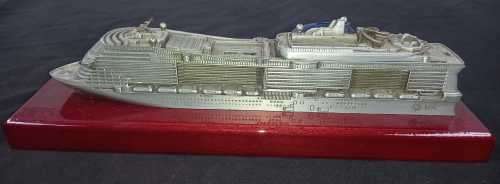 MSC Meraviglia Solid Metal Model Ship On Wooden Base, In Great Condition (Base Is 280mm Long)