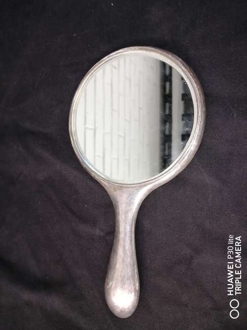 Antique Sterling Silver English Hallmarked Hand Mirror, The Hallmarks Are Very Faint But There