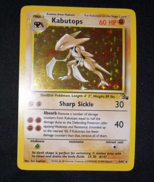 Pokémon 1999 Kabutops Rare Trading Card In Very Good Condition