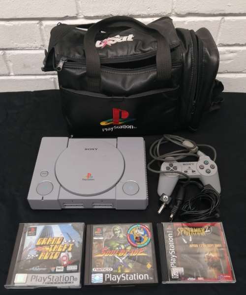 Sony Playstation 1 With 1 Control, 3 Games, TV Cable, Power Cable and Original PS1 Bag
