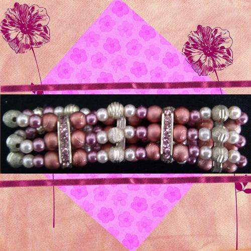 Pink Pearl and Silver Crystals Bracelet