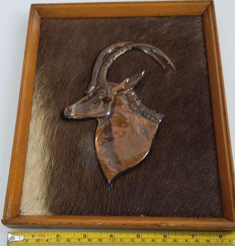 Rare Vintage Copper Plaque of Sable Antelope From Rhodesia