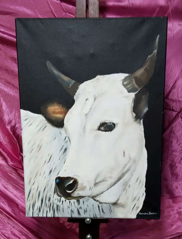 White Cow Painting Wall Art Signed Francois Jooste