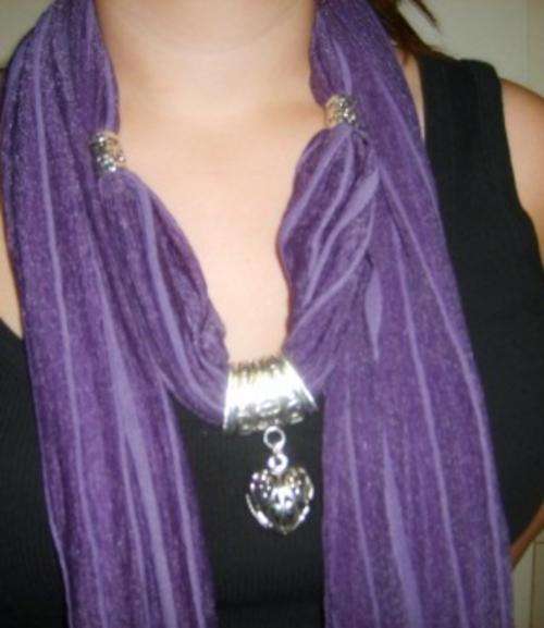 Easy to wear Purple Scarf with Silver Heart detail - FREE SHIPPING