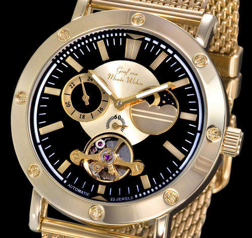 Monte Wehro Roverto Gold with Black dial Clock New and Authentic