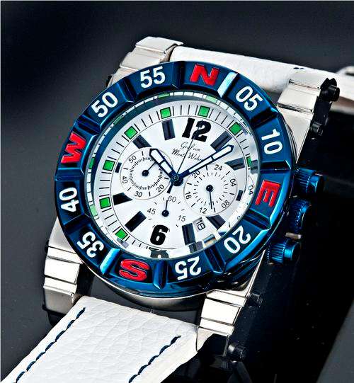 Monte Wehro Puerto de la Cruz XXL 48mm Stainless Steel Chronograph Clock BLUE WHITE