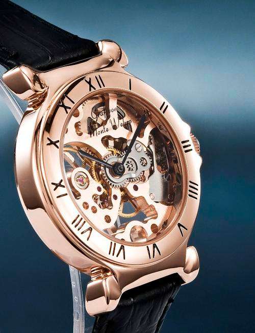 Monte Wehro flagship Lady Rose Gold pl Skeleton Clock 33 mm
