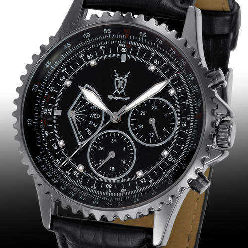 Konigswerk Plutos Clock  Leather Black 44mm / 8 diamonds