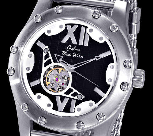 Monte Wehro Ponferrada Automatic Clock with Gun & Gold Mesh Bracelet! ##shipping R45-00##
