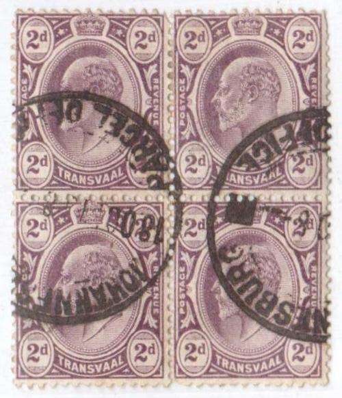 Transvaal, 2d, Postage and Revenue Stamps, Block of 4, H, VFU