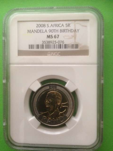 2008 Mandela 90th Birthday R5 NGC Graded Coins MS67 (Old Label) Bid per Coin