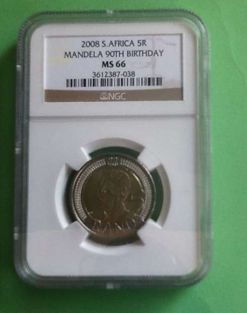 2008 Mandela 90th Birthday R5 NGC Graded. MS66