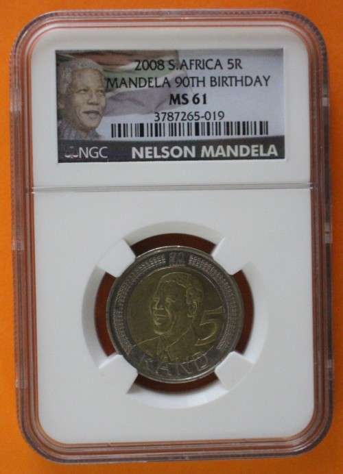 "Very Scares" 2008 Mandela 90th Birthday R5 NGC Graded. MS61 "New Label".