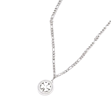 Titanium 4-Leaf Clover Necklace With Simulated Diamonds 50cm | Silver Only