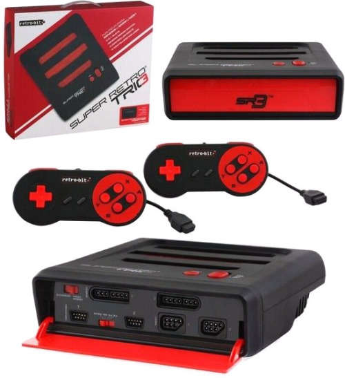 Retro-Bit Super RetroTRIO Console NES/SNES/Genesis 3-In-1 System - Red/Black
