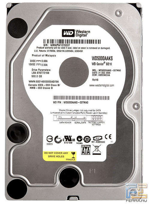 Western Digital Caviar Blue WD5000AAKS 500GB 7200 RPM 16MB Cache SATA 3.0Gb/s 3.5" Internal HDD